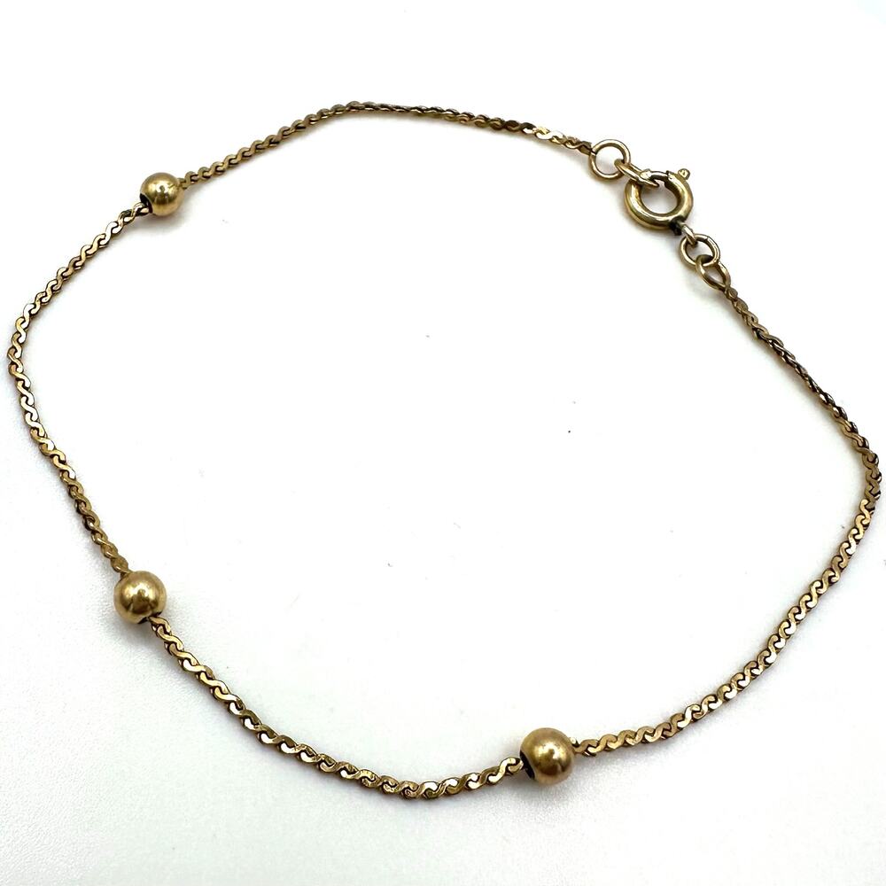 CaCo vintage 12k gold filled dainty herringbone chain beaded bracelet 6.88”